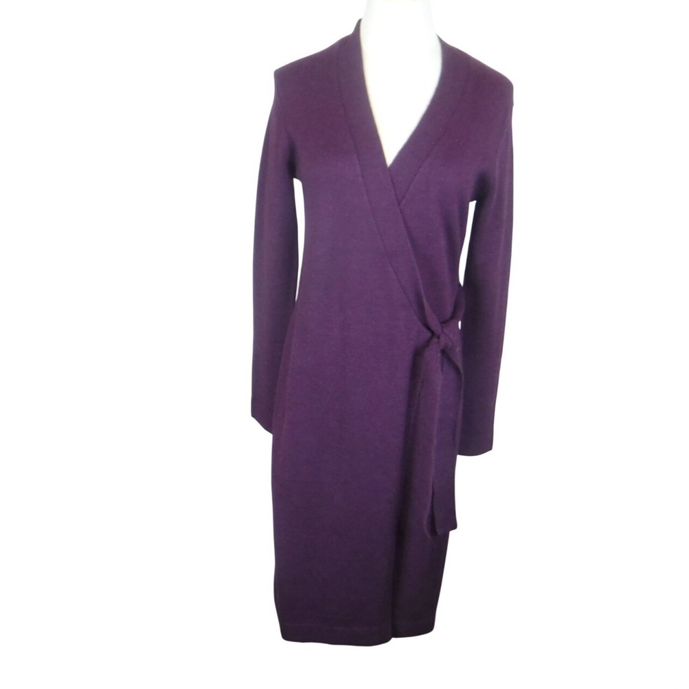 Banana Republic Wrap Sweater Dress Women's Small Purple Knit Tie Waist NWT